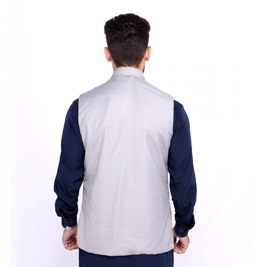 Kamaal Khan Light Grey Suiting  Waistcoat For Men - KK-47